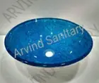 Table Top Glass Bowl Wash Basin Blue 420 Glossy Finish for Modern Home,16x16