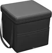 Car Leather Trunk Storage Box Folding Organizer Bag for Automotive Interior Tidying(Black)