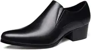 [Generic] British Business Formal Shoes for Men OxfordGenuine Leather Zipper Slip On Low Top High Heel Pointed Toe