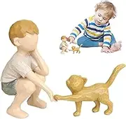 Small Cat Figurines - Cute Resin Cat and Boy Statue - Cat Souvenirs Home Decor Hand-Painted Ornament Statue for Shelf Tabletop Desk