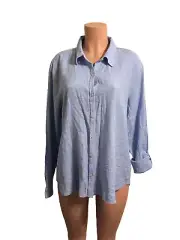 Orvis Women Shirt Blouse Top (XL) Extra Large Blue Linen Rayon Blend Button Down