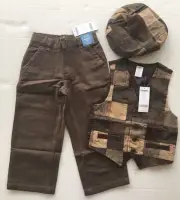 NWT Gymboree Holiday Pictures XS 3-4 Brown Herringbone Patchwork Vest Pants Hat