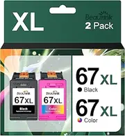 67XL Ink Cartridges Combo Pack Remanufactured for HP Ink 67, 67 XL Ink Cartridges Compatible for HP DeskJet 2700 2755e 2700e 4155e 4155 4100 Envy 6000 6055e 6400 6455e 2 Pack (Black + Tri-Colour)