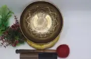 8-Inch Healing Singing Bowl featuring Amoghsiddhi, the Fifth Dhyani Buddha