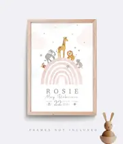 [Namly Design] Poster - Birth poster - Wild animals and Rainbow / Personalised