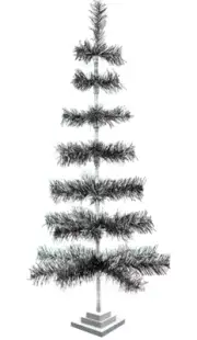 48'' Black/Silver Christmas Tree Tinsel Feather Style Holiday Tree 4FT Table-Top
