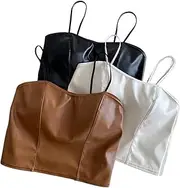[STKARCV] 3 PCS Women Camisole with Shelf Padded Bra Shirred Lace Backless Strap Crop Tube Top Slim Bralette