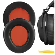 Geekria Protein Leather Ear Pads for Steelseries 9H Headphones (Black / Orange)