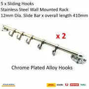2Pcs 410mm x 5 Slide Hook Stainless Steel Wall Door Bath Rack Cloth Towel Hanger