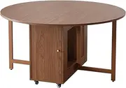 COMUHOME 47.3" Round Folding Dining Table for 4-8, Wood Kitchen Foldable Table Large Drop Leaf Dinner Table with Storage Shelf Metal Legs for Home Dining Room Living Room in Walnut