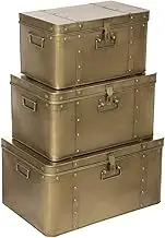 Atmosphera Set of 3 Retro Gold Metal Storage Trunks
