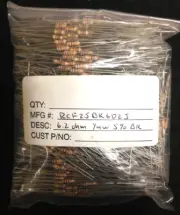 6.2 Ohms First Ohm RCF25BK602J Axial Carbon Film Resistor 5% Tol 1/4w (200 Pcs)