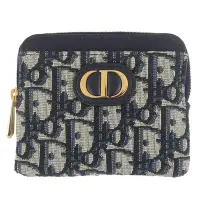 在飛比找Yahoo奇摩購物中心優惠-Dior MONTAIGNE 藍色緹花布拉鍊卡片/零錢包