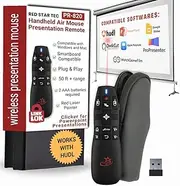 PR-820 Wireless Presentation Clicker with Air Mouse, PowerPoint Clicker with Laser Pointer, Remote for Slideshows, Google Slides, Keynote & Smartboards, Mac/PC Compatible