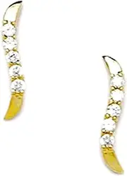 [JewelryWeb] 14k Yellow Gold CZ Simulated Diamond Medium Fancy Screw Back Earrings 14x3mm Stud Earring for Women