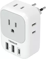 European Travel Power Plug Adapter Type C 4 USB Ports Spain To Italy France