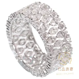 【巧品珠寶】群鑲馬眼型鑽石寬版豪華滿鑽3克拉多檯天然鑽石戒指