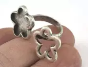 Ring Flowers Adjustable Ring Bezel Antique Silver Plated brass 9US size 2610