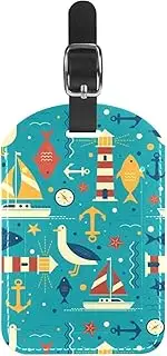 [WOSHJIUK] Luggage Tags,2 Pack Labels Suitcase Tags,Marine time Boats Seagull,Luggage Tags Privacy Protection Travel Bag Tag