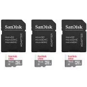 3 Units SanDisk 16GB Ultra UHS-I microSDHC Memory Card with SD Adapter
