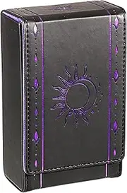 JUXYES PU Leather Tarot Card Protective Case, Sun Moon Pattern Design Tarot Deck Storage Pouch, Tarot Card Holder Tarot Pouch Bag for Playing Cards and Standard Size Tarot Cards Tarot Deck, Purple