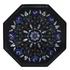 12" black Marble side table semi precious stones lapis inlay work home decor