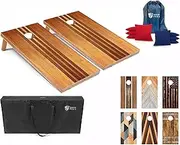Tailgating Pros Cornhole Boards - 4' x 2' Wooden Pattern Cornhole Game w/Carrying Case & Set of 8 Corn Hole Bags w/Tote