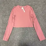 NWT Victoria Secret Pink Mauve Pink Crop Top Long Sleeve Size Large