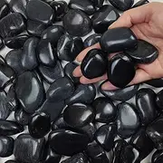 Natural Polished Black Pebbles - Decorative Smooth Pebbles for Bamboo Plants, Fish Tank, Vase Fillers and Fairy Garden. Aquarium Gravels for Fish Turtle Frog Tank Indoor Outdoor Use (2, Medium)
