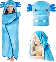 Occzin Blanket with Hoodie, Flannel Cuddly Blanket, Fluffy Portable Blanket, Sofa Blanket with Hat and Gloves, Cute Axolotl Shark Blanket for Girlfriend, Women, Sister, Mum