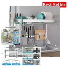 Durable Polished Stainless Steel Over Sink Dish Rack - Adjustable Width Design