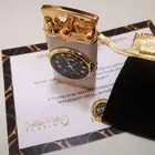 24k Gold Plated White Lighter Double Flame Jet Cigar Light Built in Clock Gift