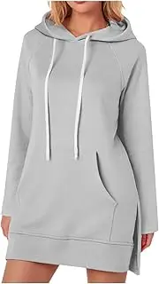[Generic] Oversized Hoodie Dress Women Casual Pullover Long Sleeve Split Hem Drawstring Hoodies Dress with Kangaroo Pocket