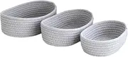 3 Pack Cotton Rope Woven Storage Baskets, Cotton Rope Woven Basket, Cute Mini Tiny Storage Baskets, Handmade Oval Woven Baskets for Storage, for Nursery Living Room Bedroom Shelf (Grey)