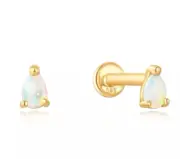 14k Solid Gold Earrings Genuine Australian Opal Dainty Labret Piercing