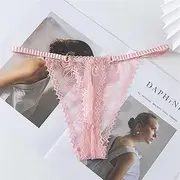[FARZAH] 3Pcs Elastic Thin Strap G String Panties Perspective Lace Thong Sexy Bikini Women Underwear Invisible Transparente para Mujer (Color : Pink, Size : One Size)
