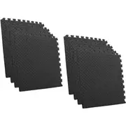 iDeer Life [8PCE] Eva Puzzle Mat, Leaf Pattern Foam Tiles, 1.2cm thick - 60x60cm Black