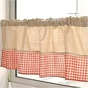 1 Panel Country Rustic Valance Curtains, Semi Sheer Small Drape Half Window Curtain Rod Pocket Short Window Treatments Short Topper for Kitchen Basement Laundry, WxL(B,135x40cm(53x16in))