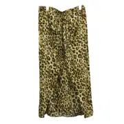 She & Sky Mustard Black Leopard Print Faux Wrap Front Cotton Lined Maxi Skirt M