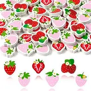 CJiangpo 60Pcs Strawberry Mini Eraser for Kids Bulk - Cute Fruit Pencil Rubber Eraser Novelty 3D Desk Puzzle Erasers Strawberry Birthday Party Favors Filler Kids Back to School Classroom Prizes Gifts