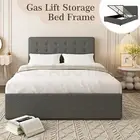 Double Bed Frame with Headboard Gas Lift Up Storage Platform Wooden Mattress