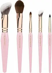 [Bdellium Tools] Pink Golden Triangle Face & Eyes Makeup Brush Set - Well-balanced Brush Set with Soft Synthetic Bristles and Rose Gold Brass Ferrule for a Variety of Looks (Pink, 5 pcs)