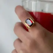 3Ct Emerald Cut Created Red Ruby Solitaire Men's Ring 14K Yellow Gold Plated