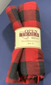 Open Trails Men’s Lounge Pants XL Micro Fleece Plaid Red Black Tartan Plaid NWT