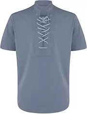 [Generic] Mens A Shirt Spring and Summer Casual Short Sleeved Pullover Tops Men's Retro V Neck Tie Casual T Shirt Turtleneck Tee for Men