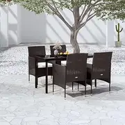 5 Piece Garden Dining Set with Cushions Black, Garden Furniture Sets