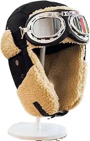 [Kelukes] Fleece Trapper Pilot Hat Ushanka Russian Eskimo Warm Winter Skiing Hats Trooper Ear Flaps Cap for Men Women, Black-1