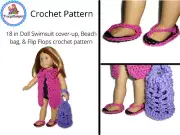 Crochet pattern for 18 inch Doll Swimsuit Cover-up Beach Bag & Sandals