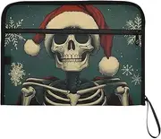 YMXFXP Expandable Filing Folder Skeleton Christmas Hat Red, 13-Pocket Funny Cute Design with Sticky Labels, A4 Letter Size Document Organizer for Office, School, Boys, Girls