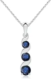[Angara] Natural Channel-Set Round Sapphire Three Stone Journey Pendant Necklace in Sterling Silver/14ct Solid Gold for Women | September Birthstone Jewellery for Her